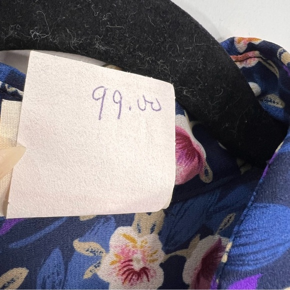 Vintage 80s blue floral chiffon sheer blouson belted long sleeve midi dress - Picture 17 of 17